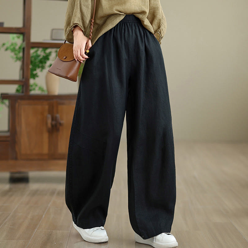 Pantalon large décontracté en coton uni avec poches pour femme Buddha Stones - Noir - US12，UK/AU16，EU44 (3XL) - image 24