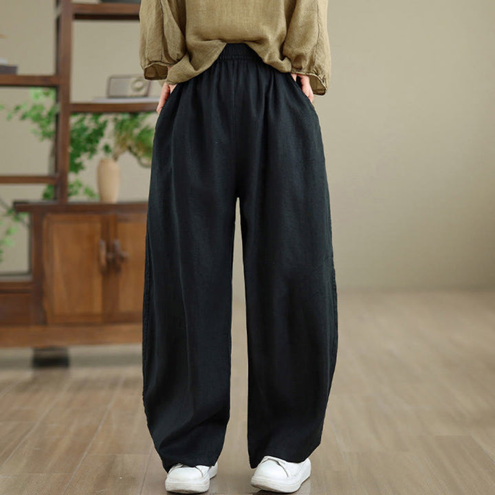 Pantalon large décontracté en coton uni avec poches pour femme Buddha Stones - image 29
