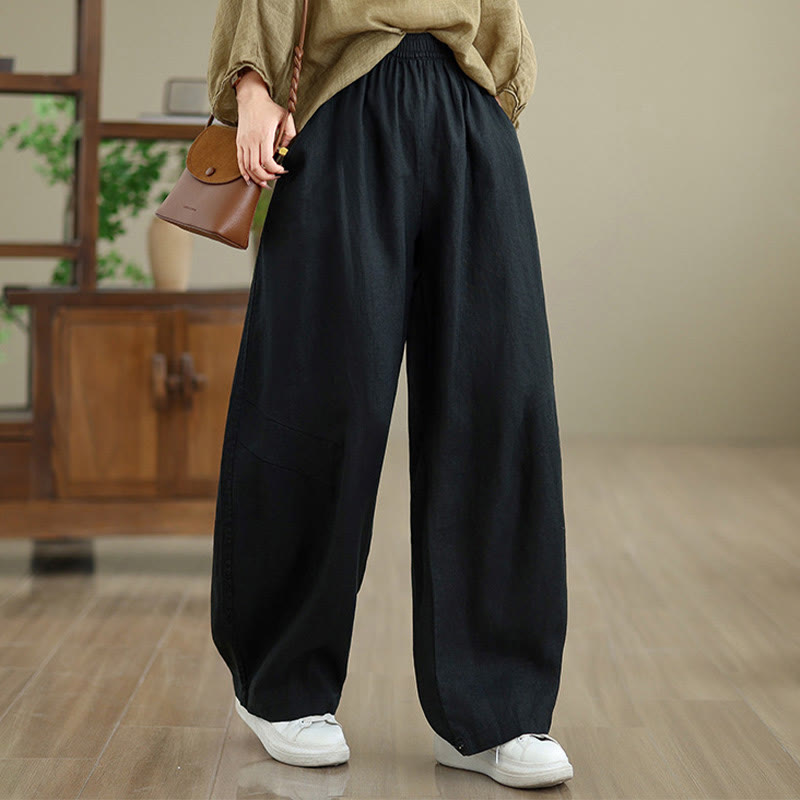 Pantalon large décontracté en coton uni avec poches pour femme Buddha Stones - image 26