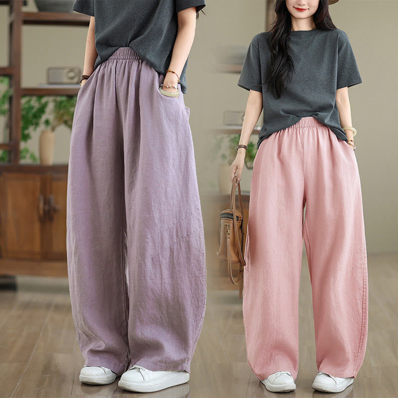 Pantalon large décontracté en coton uni avec poches pour femme Buddha Stones - image 30