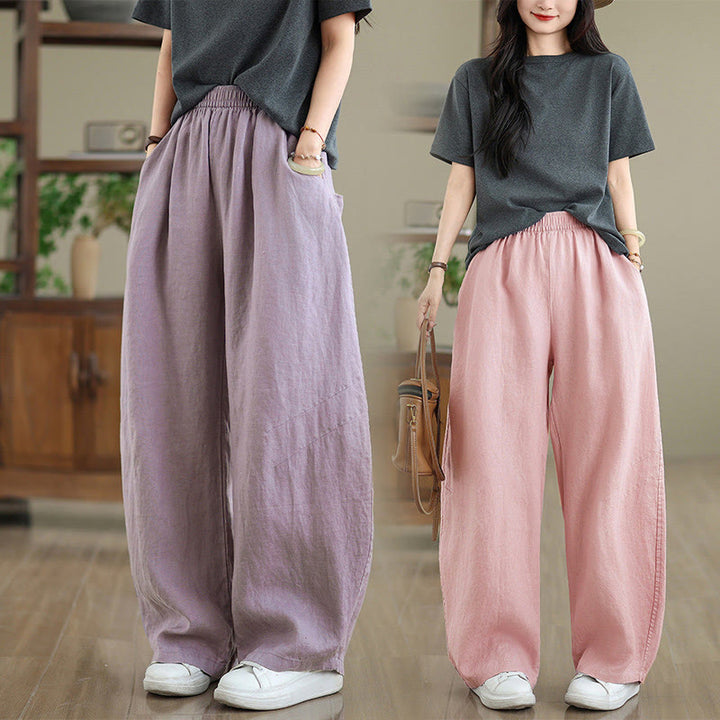 Pantalon large décontracté en coton uni avec poches pour femme Buddha Stones - image 30