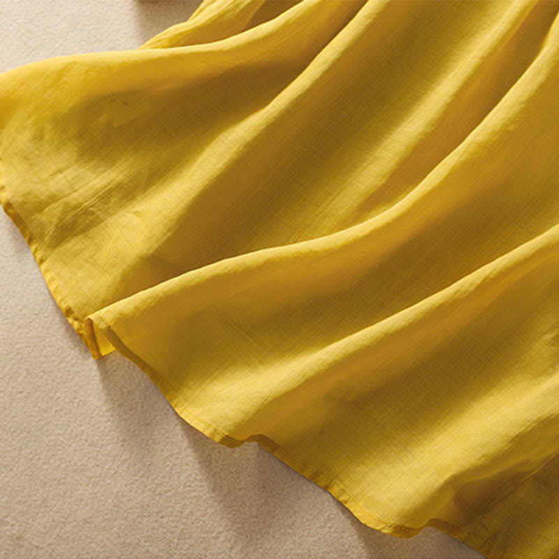 T-shirt femme en coton et lin à manches mi-longues avec broderies de Buddha Stones - image 6