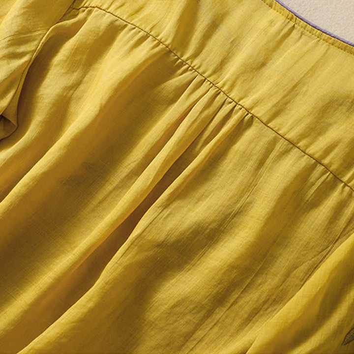 T-shirt femme en coton et lin à manches mi-longues avec broderies de Buddha Stones - image 3