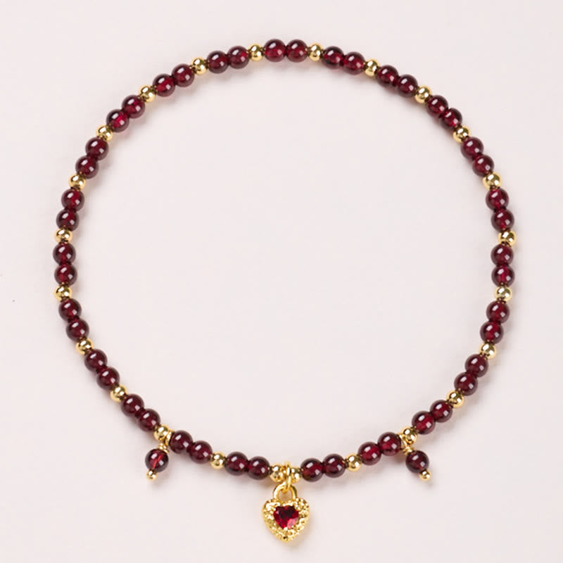 Bracelet de cheville calme en cuivre plaqué or et grenat naturel de 4 mm avec Buddha Stones - Cœur rouge grenat de 4 mm - image 5
