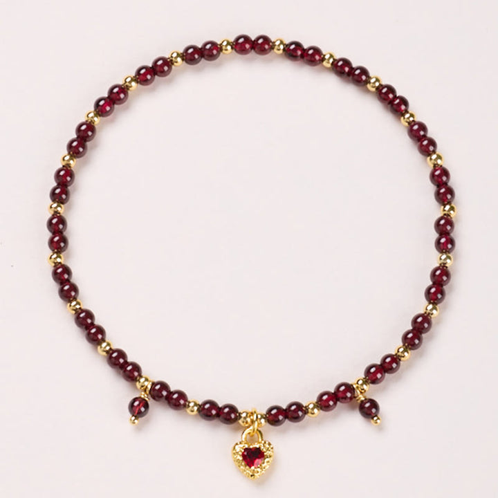 Bracelet de cheville calme en cuivre plaqué or et grenat naturel de 4 mm avec Buddha Stones - Cœur rouge grenat de 4 mm - image 5