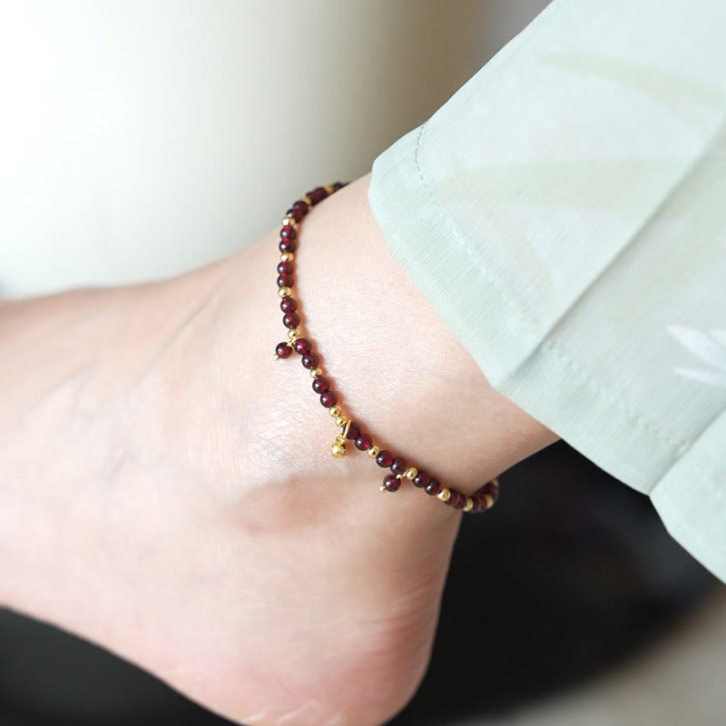 Bracelet de cheville calme en cuivre plaqué or et grenat naturel de 4 mm avec Buddha Stones - Perle dorée en grenat de 4 mm - image 1
