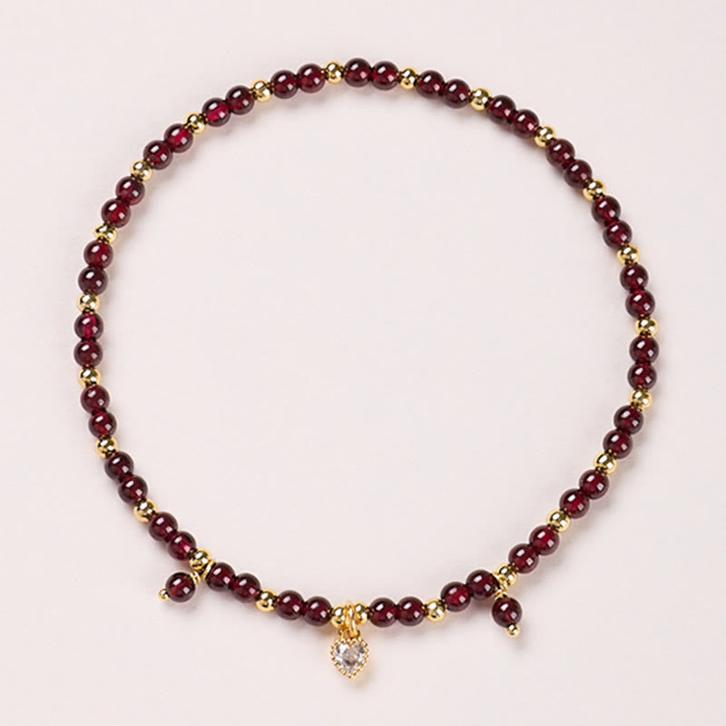 Bracelet de cheville calme en cuivre plaqué or et grenat naturel de 4 mm avec Buddha Stones - Cœur blanc grenat de 4 mm - image 6