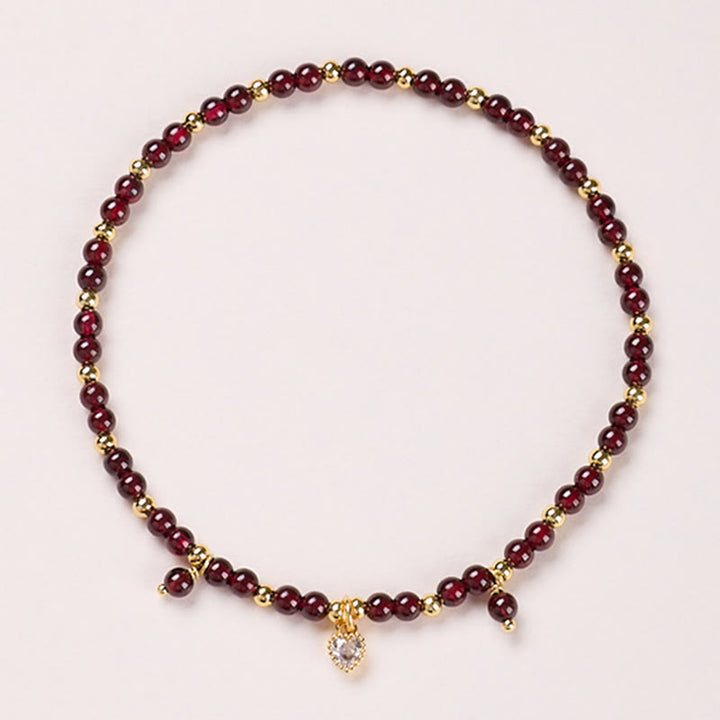 Bracelet de cheville calme en cuivre plaqué or et grenat naturel de 4 mm avec Buddha Stones - Cœur blanc grenat de 4 mm - image 6