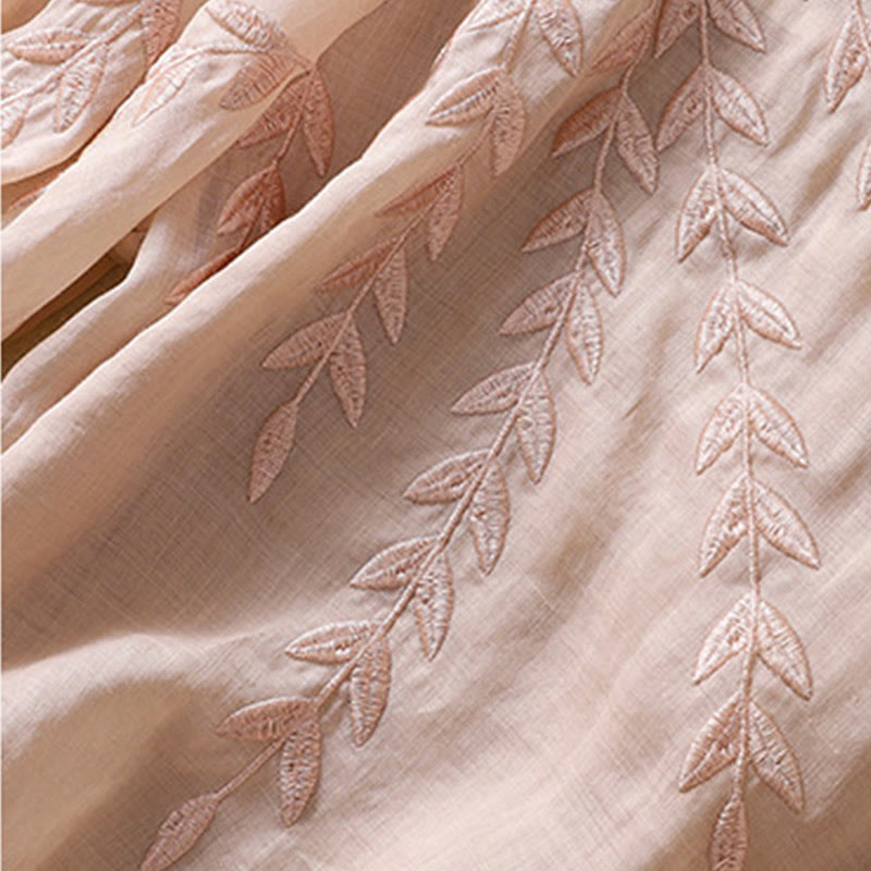 T-shirt femme en coton et lin à manches mi-longues avec broderies de Buddha Stones - image 20