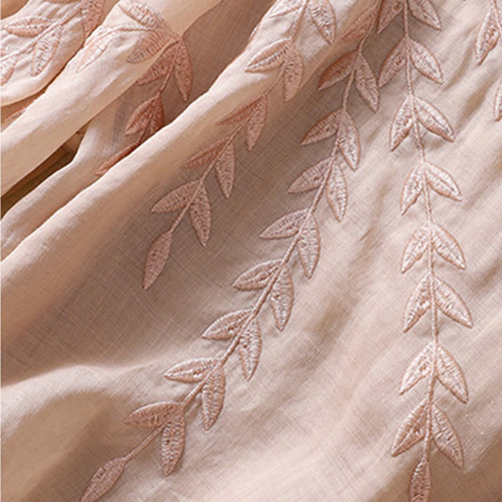 T-shirt femme en coton et lin à manches mi-longues avec broderies de Buddha Stones - image 20