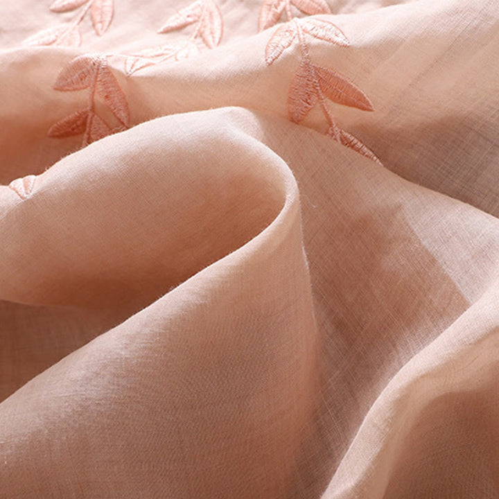 T-shirt femme en coton et lin à manches mi-longues avec broderies de Buddha Stones - image 21