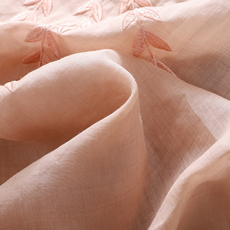 T-shirt femme en coton et lin à manches mi-longues avec broderies de Buddha Stones - image 21