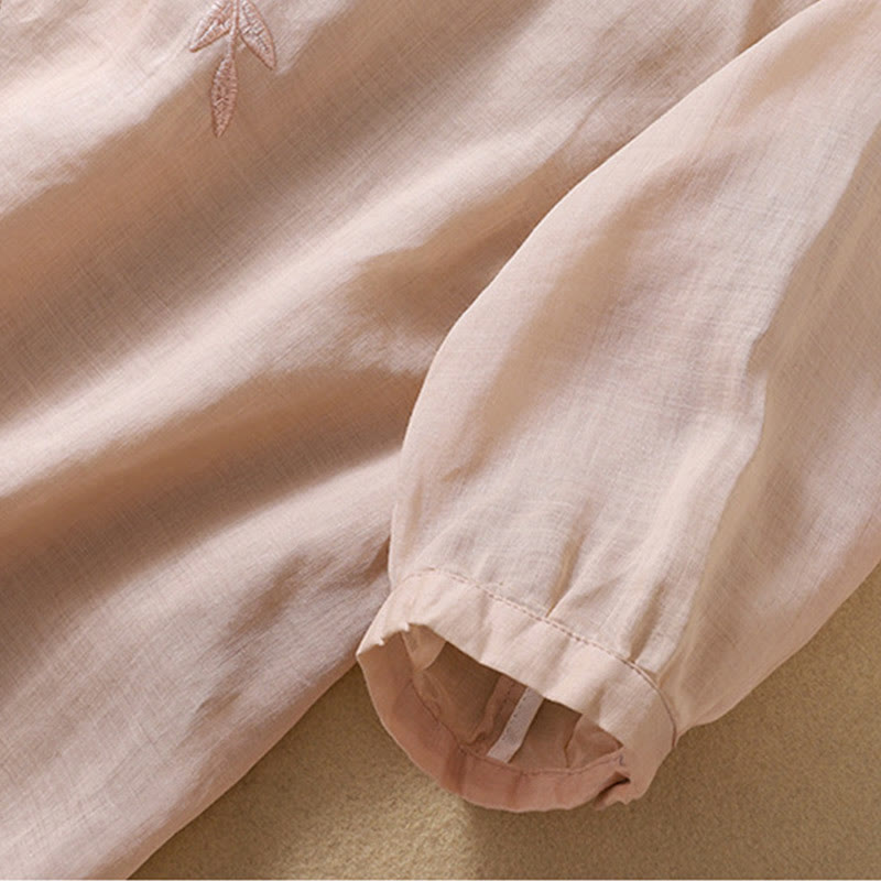 T-shirt femme en coton et lin à manches mi-longues avec broderies de Buddha Stones - image 18