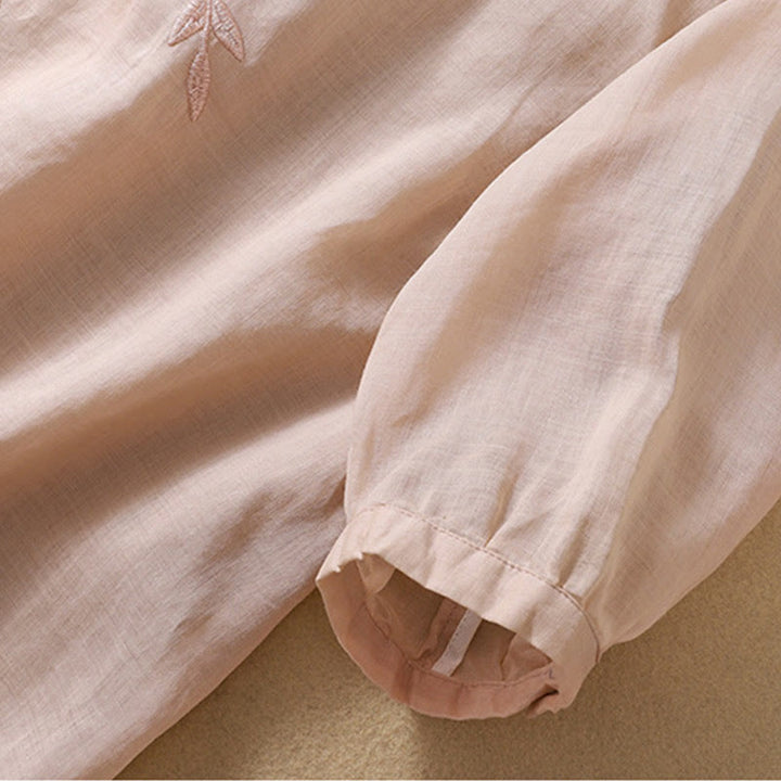 T-shirt femme en coton et lin à manches mi-longues avec broderies de Buddha Stones - image 18