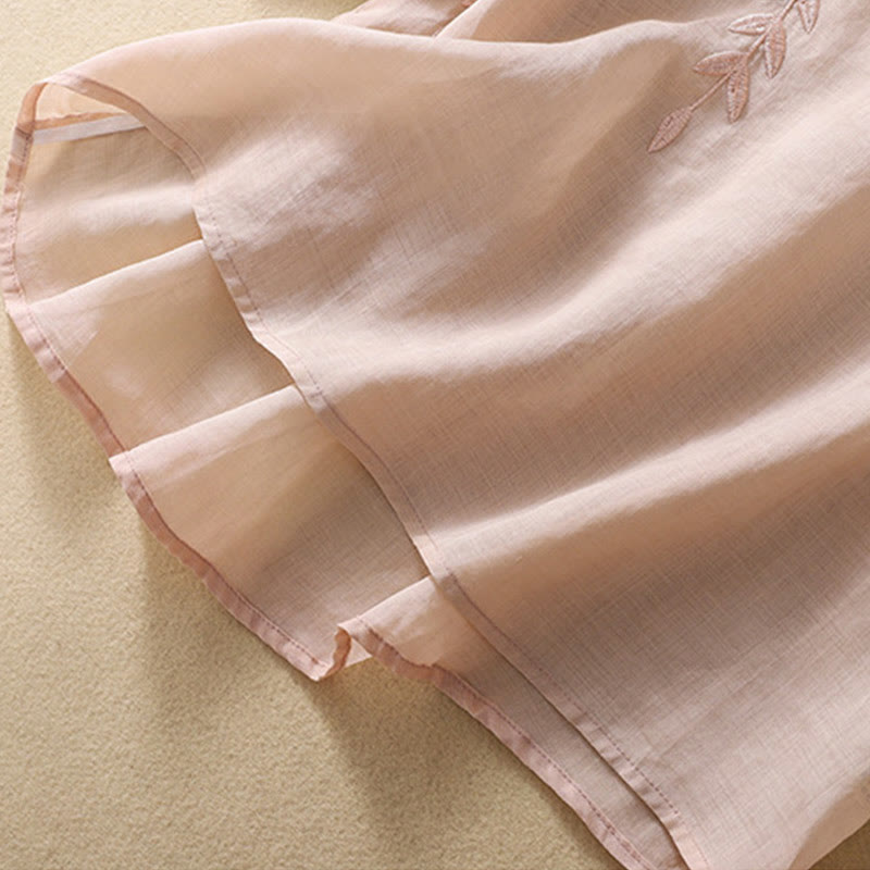 T-shirt femme en coton et lin à manches mi-longues avec broderies de Buddha Stones - image 19