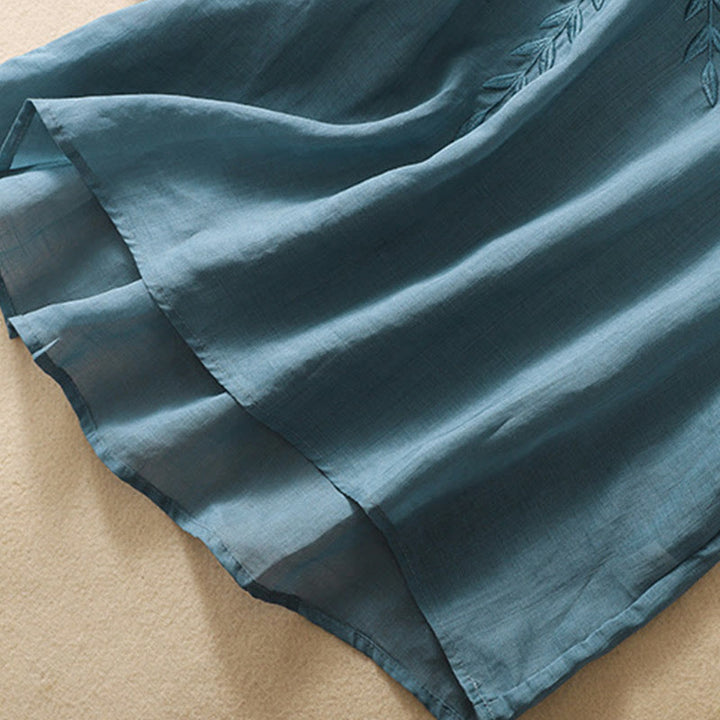 T-shirt femme en coton et lin à manches mi-longues avec broderies de Buddha Stones - image 35