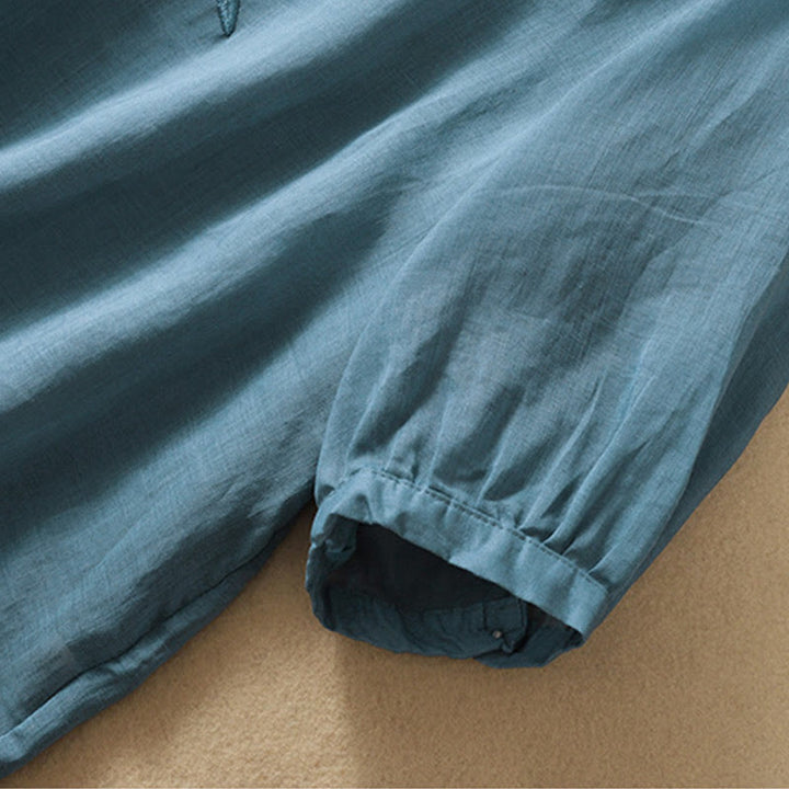 T-shirt femme en coton et lin à manches mi-longues avec broderies de Buddha Stones - image 36