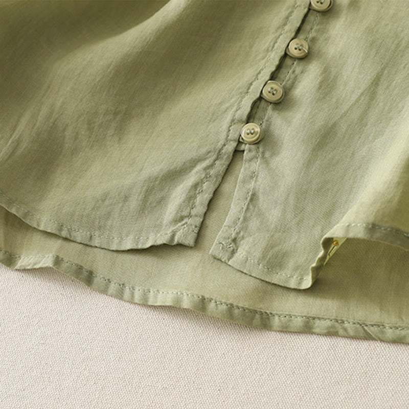 Chemise boutonnée en coton et lin pour femme avec broderies de Buddha Stones - image 5