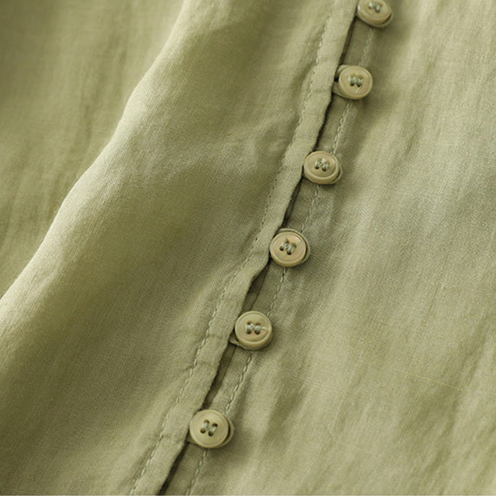 Chemise boutonnée en coton et lin pour femme avec broderies de Buddha Stones - image 4