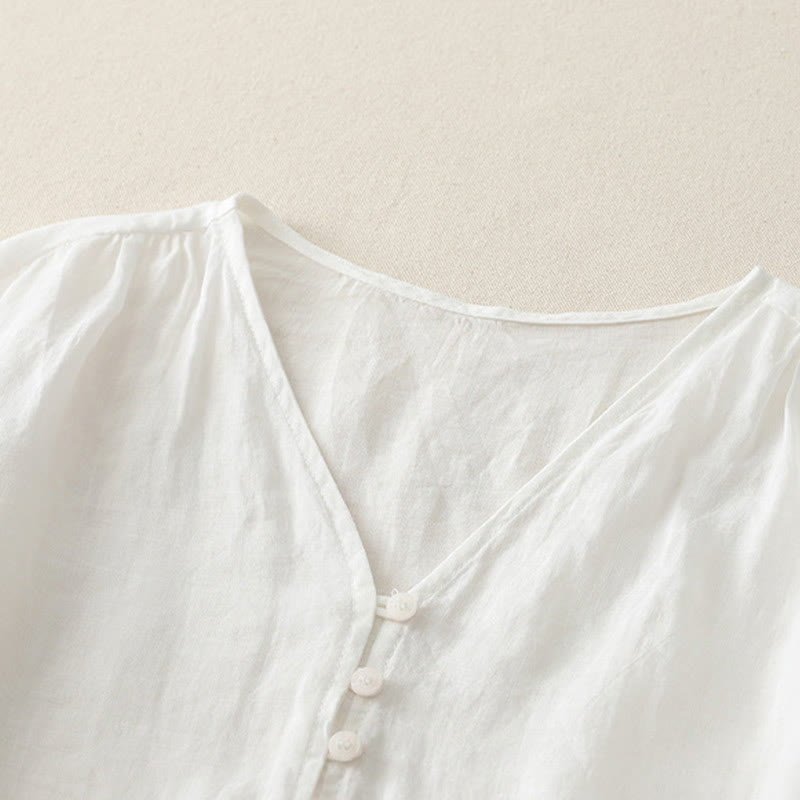 Chemise boutonnée en coton et lin pour femme avec broderies de Buddha Stones - image 8