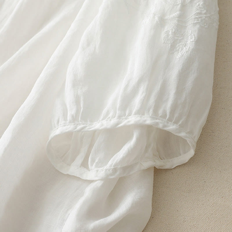 Chemise boutonnée en coton et lin pour femme avec broderies de Buddha Stones - image 10