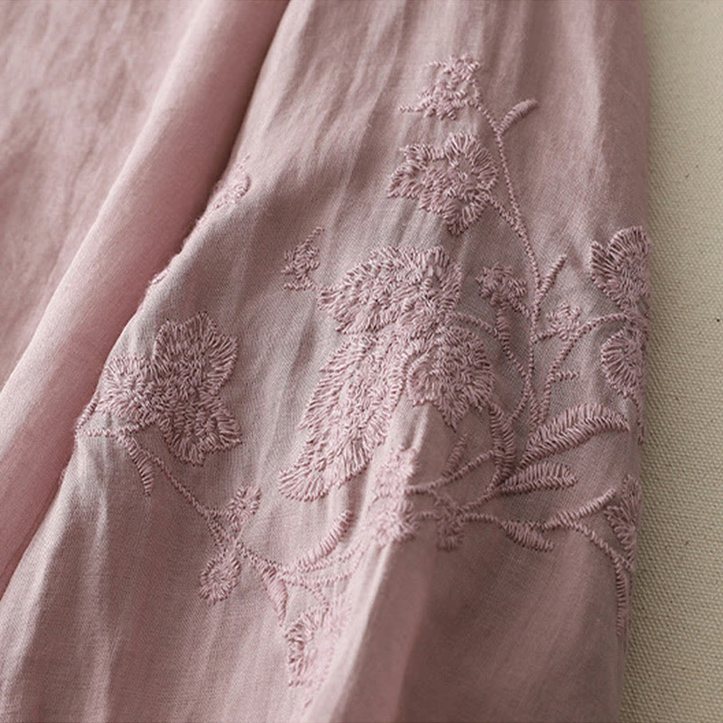 Chemise boutonnée en coton et lin pour femme avec broderies de Buddha Stones - image 20