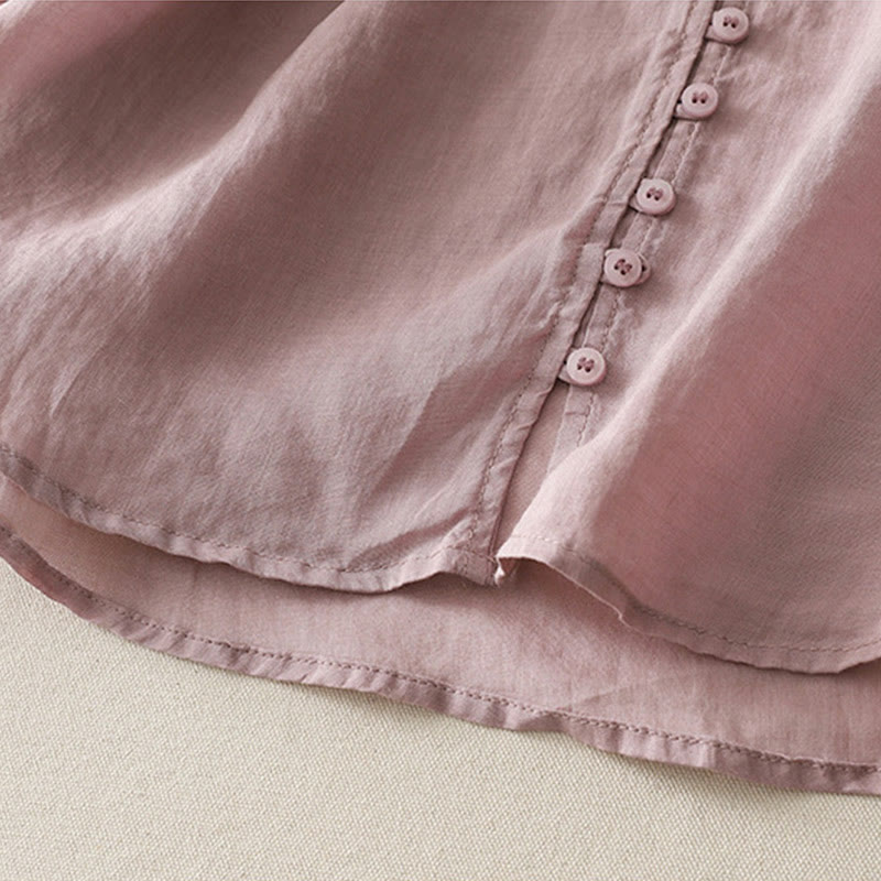 Chemise boutonnée en coton et lin pour femme avec broderies de Buddha Stones - image 21