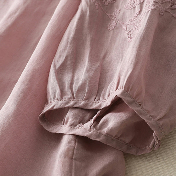 Chemise boutonnée en coton et lin pour femme avec broderies de Buddha Stones - image 19