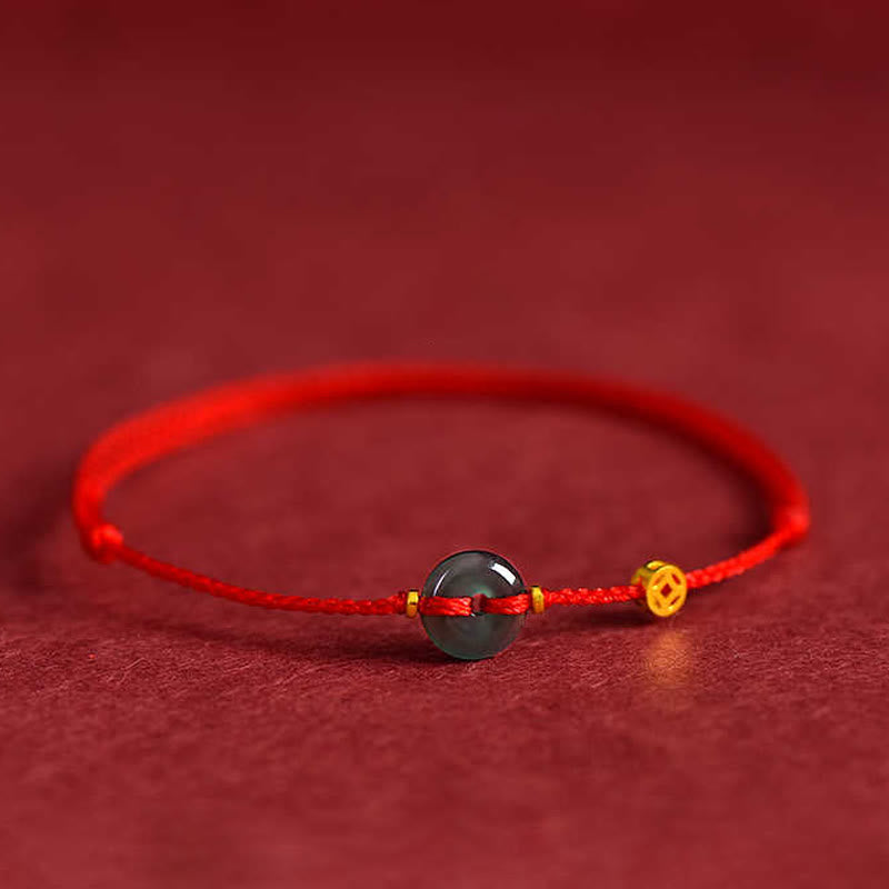 Bracelet de cheville en jade rouge avec boucle de paix et Buddha Stones - Bracelet de cheville (circonférence : 16-23 cm) - image 1