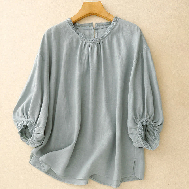 Chemise en coton à manches lanternes et motif Buddha Stones pour femme - Bleu clair - US12，UK/AU16，EU44 (2XL) - image 0