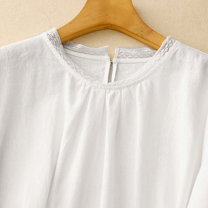 Chemise en coton à manches lanternes et motif Buddha Stones pour femme - image 14