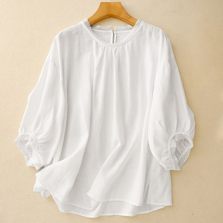 Chemise en coton à manches lanternes et motif Buddha Stones pour femme - Blanc - US12，UK/AU16，EU44 (2XL) - image 11