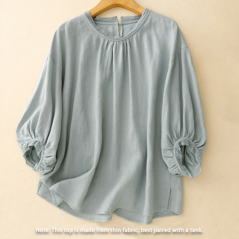 Chemise en coton à manches lanternes et motif Buddha Stones pour femme - image 1