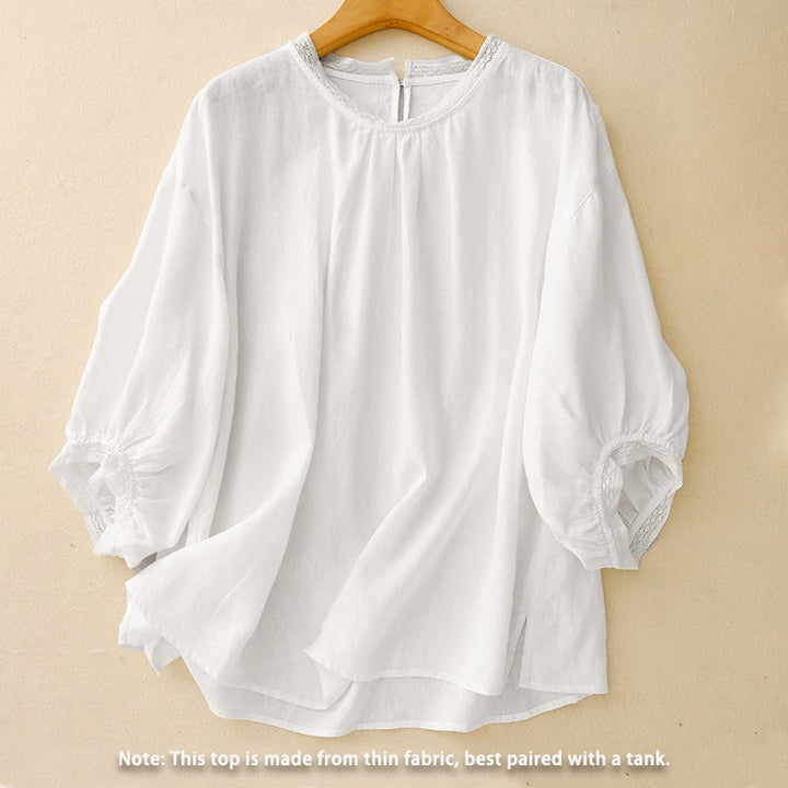 Chemise en coton à manches lanternes et motif Buddha Stones pour femme - image 12