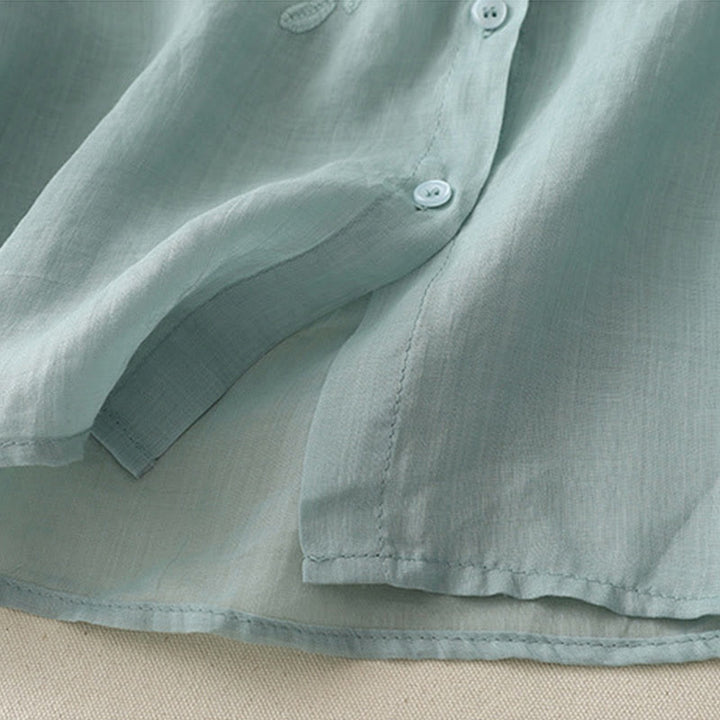 Chemise simple boutonnage en coton et lin pour femme, broderie de fleurs et de Buddha Stones - image 21