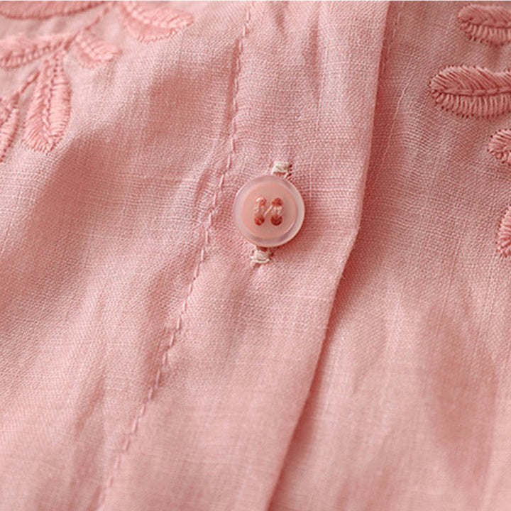 Chemise simple boutonnage en coton et lin pour femme, broderie de fleurs et de Buddha Stones - image 38