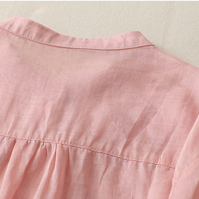 Chemise simple boutonnage en coton et lin pour femme, broderie de fleurs et de Buddha Stones - image 31