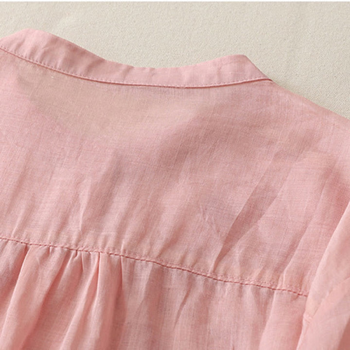 Chemise simple boutonnage en coton et lin pour femme, broderie de fleurs et de Buddha Stones - image 31