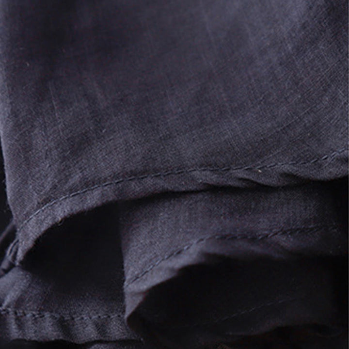 T-shirt à manches courtes en coton et lin pour femme, col ras du cou et plis, broderies de Buddha Stones - image 13