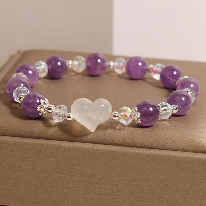 Bracelet d'équilibre en agate blanche et améthyste cœur Buddha Stones - image 3