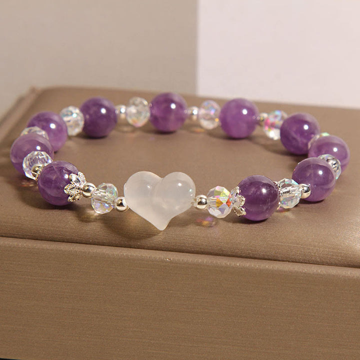 Bracelet d'équilibre en agate blanche et améthyste cœur Buddha Stones - image 3