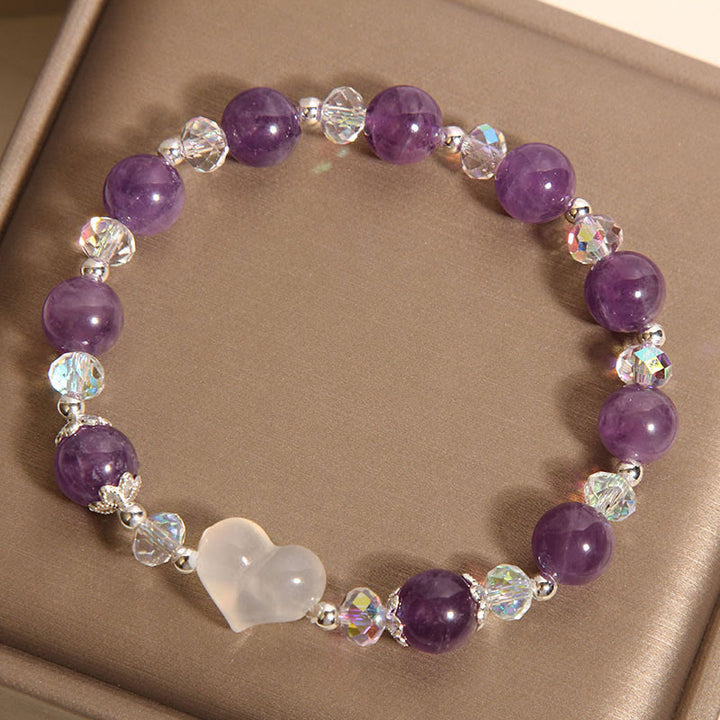 Bracelet d'équilibre en agate blanche et améthyste cœur Buddha Stones - image 5