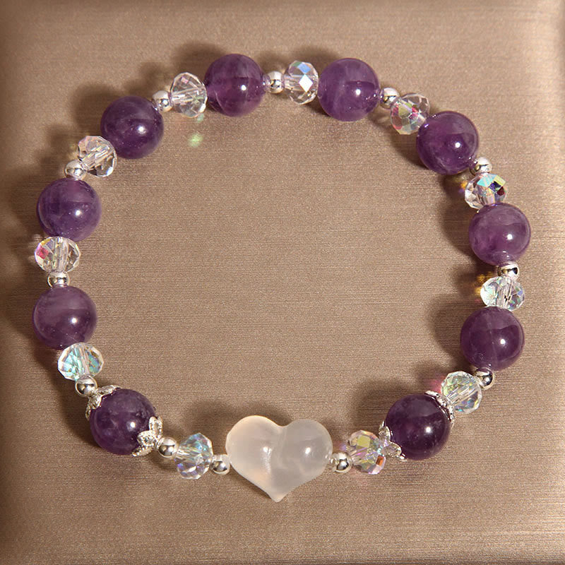 Bracelet d'équilibre en agate blanche et améthyste cœur Buddha Stones - image 4