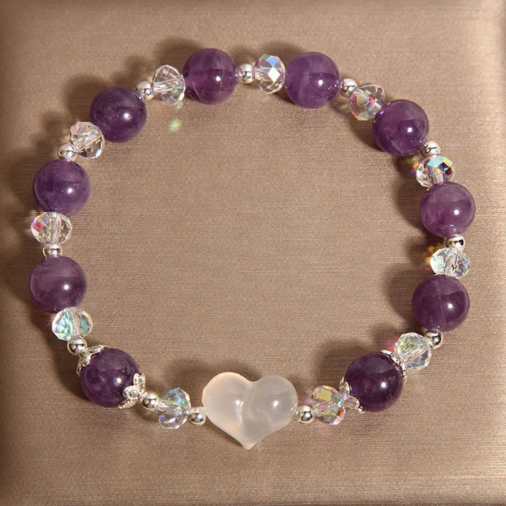 Bracelet d'équilibre en agate blanche et améthyste cœur Buddha Stones - image 4