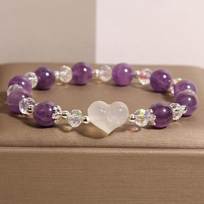 Bracelet d'équilibre en agate blanche et améthyste cœur Buddha Stones - image 2