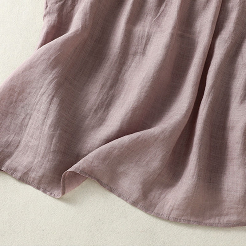 Chemise décontractée sans manches plissée en coton et lin pour femme, motif Buddha Stones - image 4