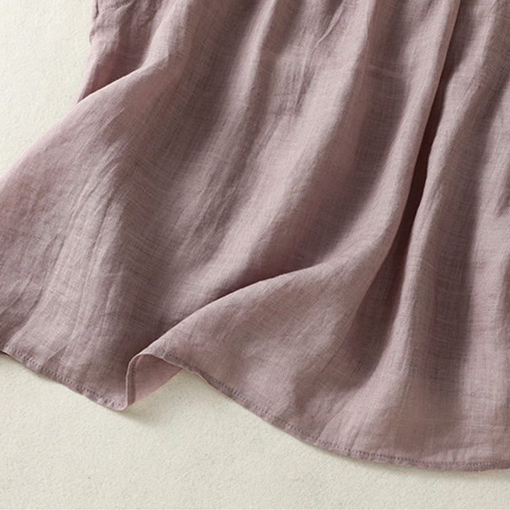 Chemise décontractée sans manches plissée en coton et lin pour femme, motif Buddha Stones - image 4