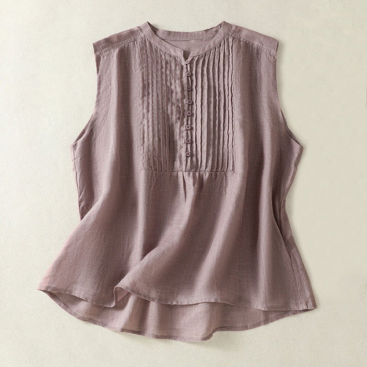 Chemise décontractée sans manches plissée en coton et lin pour femme, motif Buddha Stones - Chardon - US14，UK/AU18，EU46 (2XL) - image 0
