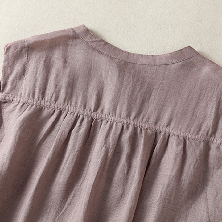 Chemise décontractée sans manches plissée en coton et lin pour femme, motif Buddha Stones - image 7