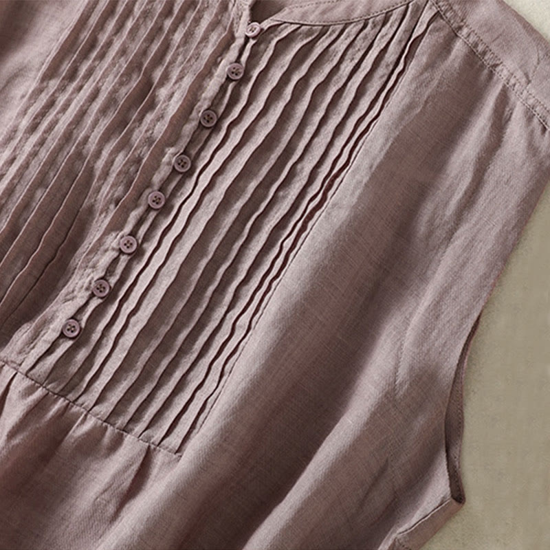 Chemise décontractée sans manches plissée en coton et lin pour femme, motif Buddha Stones - image 8